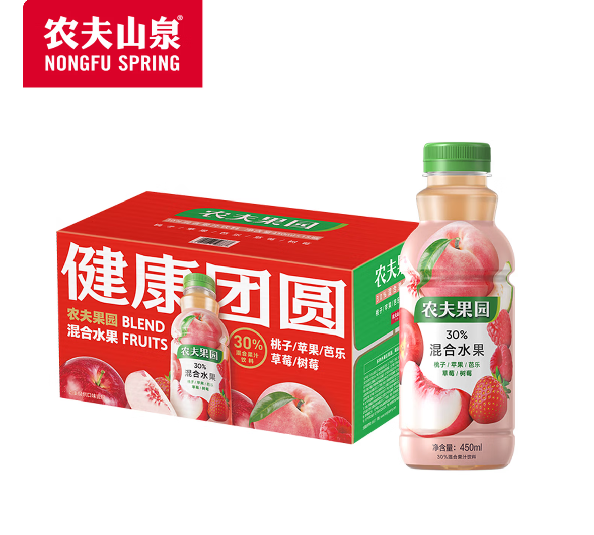 农夫果园30%混合果汁 桃子+苹果+芭乐+草莓+树莓450ml*15