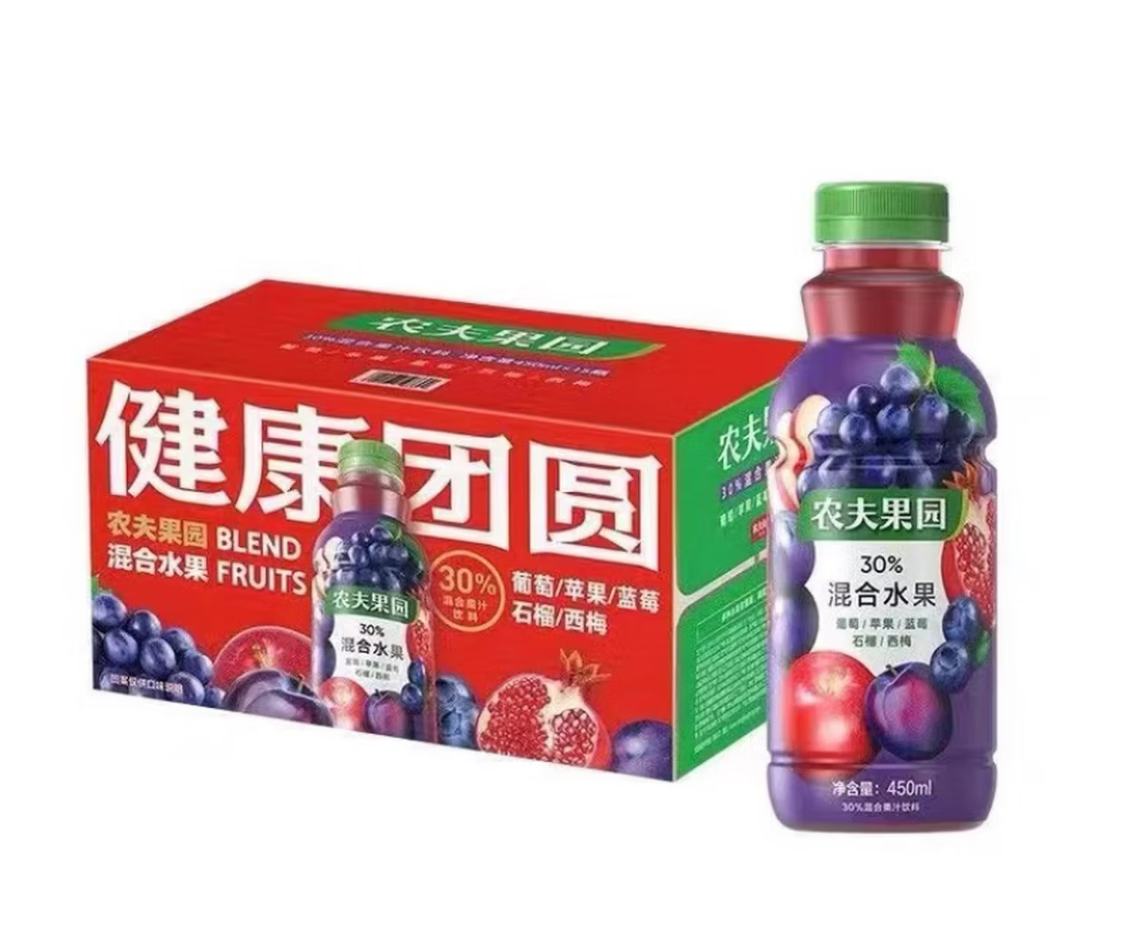 农夫果园30%混合果汁 葡萄+苹果+蓝莓+石榴+西梅450ml*15