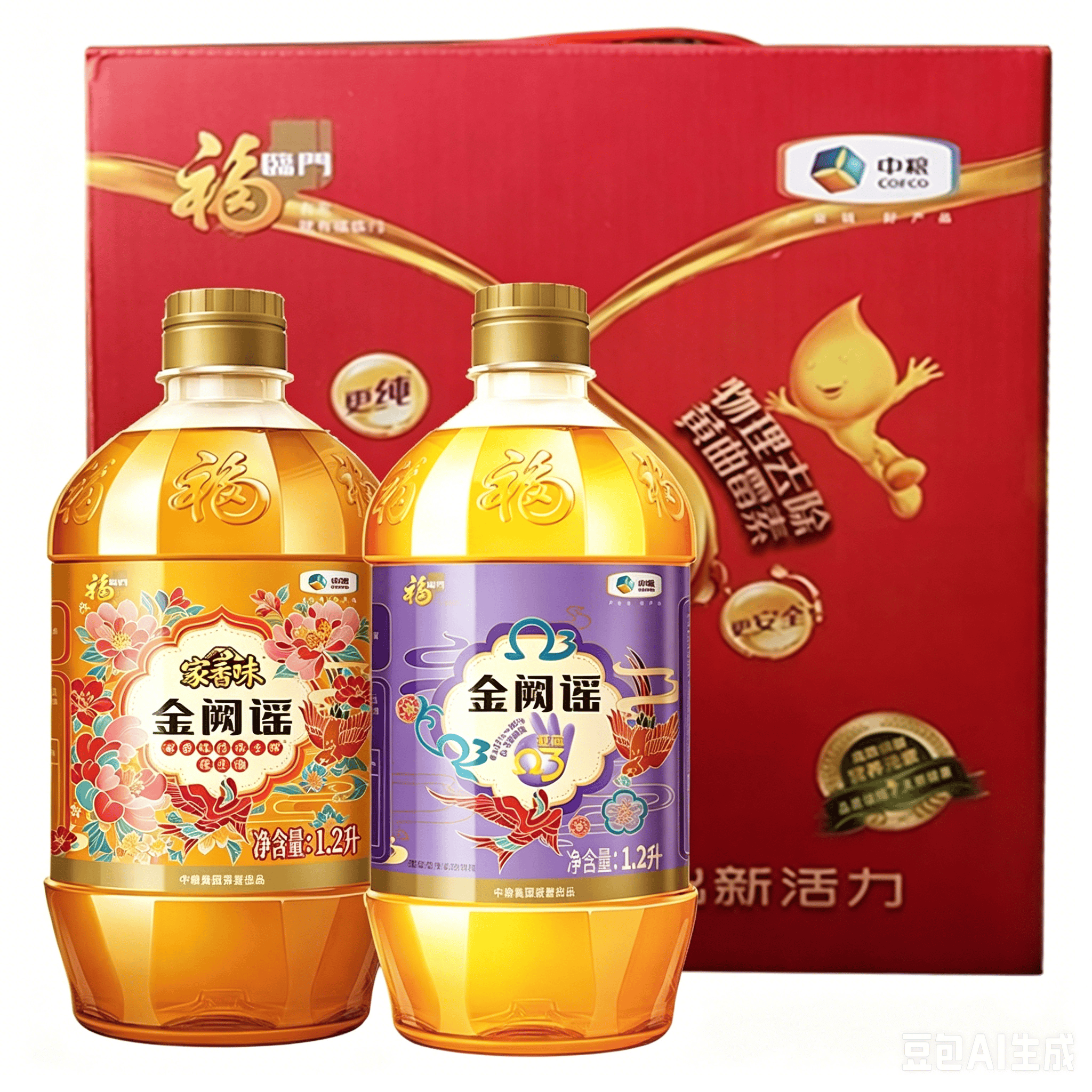 福临门亚麻油花生油组合1.2L*2礼盒